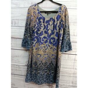 Chris McLaughlin Dress Women’s 14 Purple Paisley Knit Ruffle Sleeve Abstract